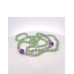 Vintage Natural Jadeite & Amethyst Necklace with Gold Beads