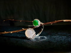 Ring aus natürlichem Jadeit und Diamant aus 18 Karat Weißgold