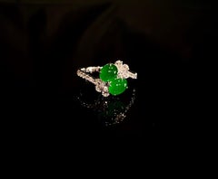 Natural Jadeite and Diamond Ring in 18 Karat White Gold