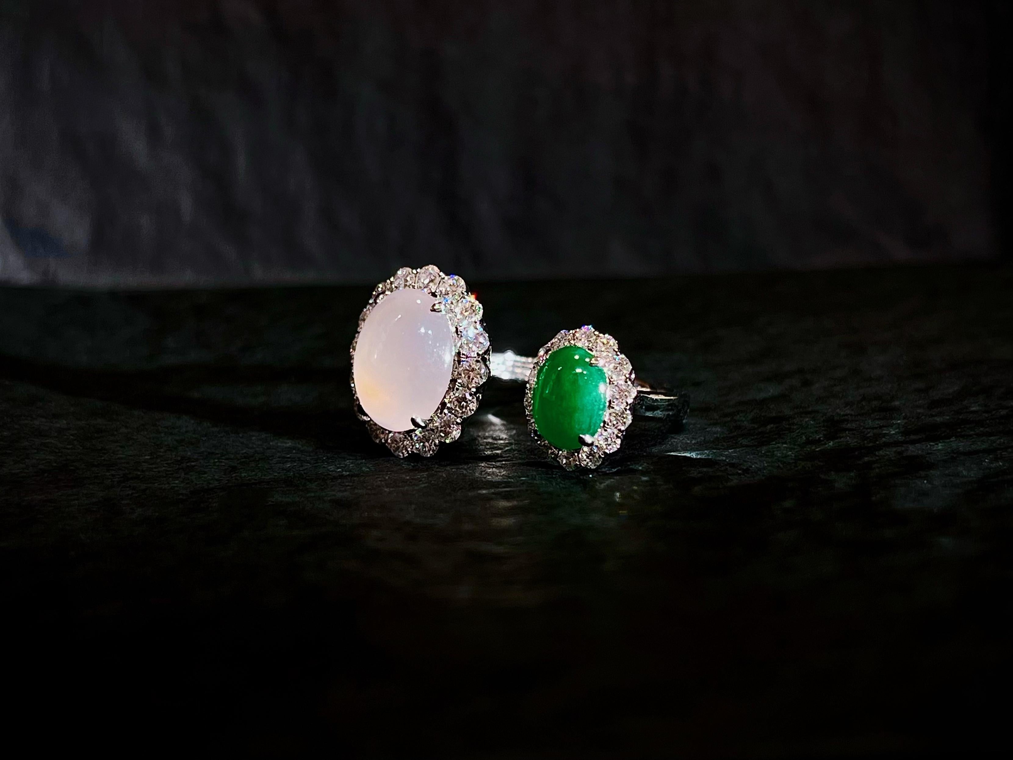 Contemporaneo Anello in giadeite naturale e diamanti in oro bianco 18 carati in vendita