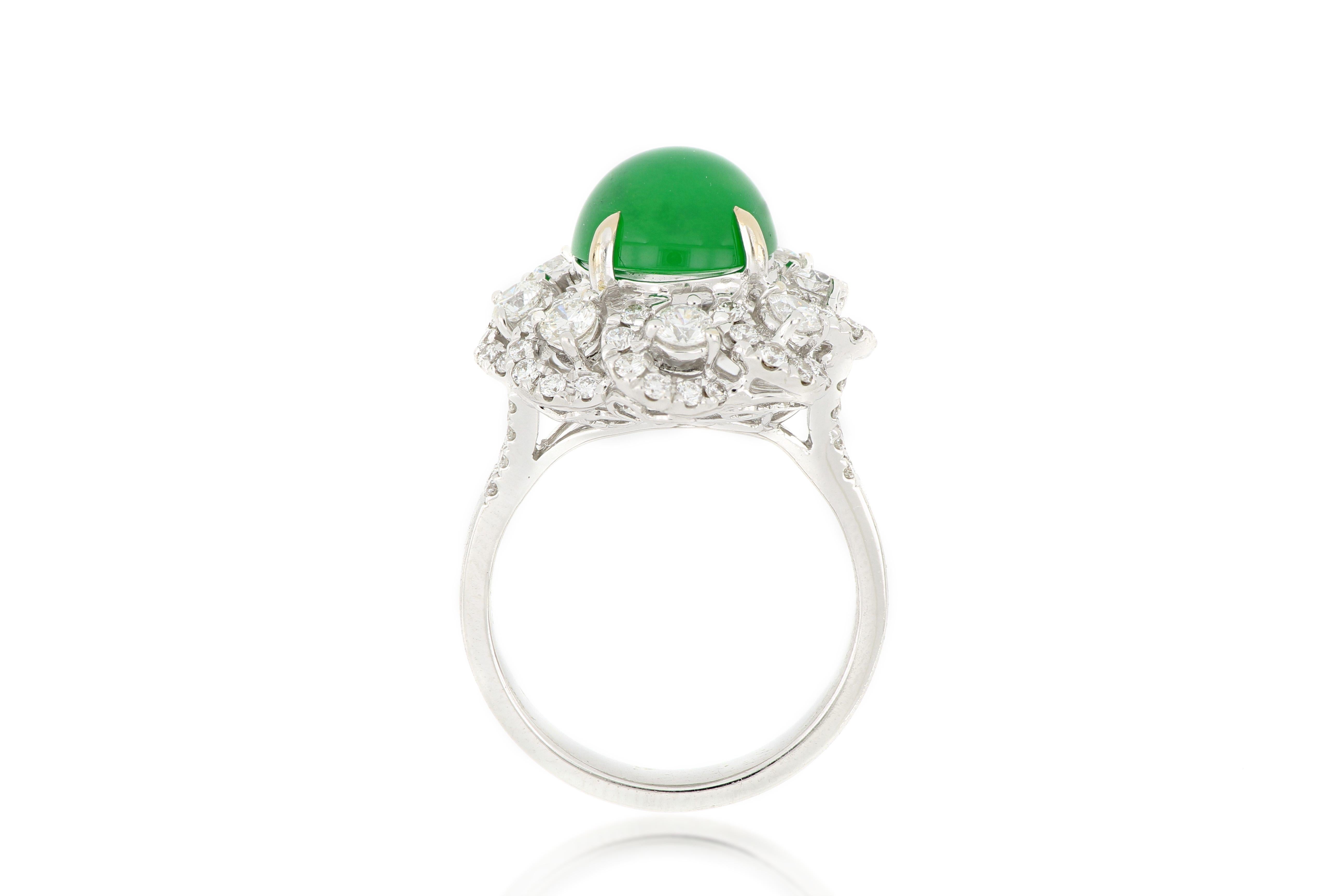 Natural Jadeite and Diamond Ring in 18 Karat White Gold In New Condition For Sale In Macau, MO