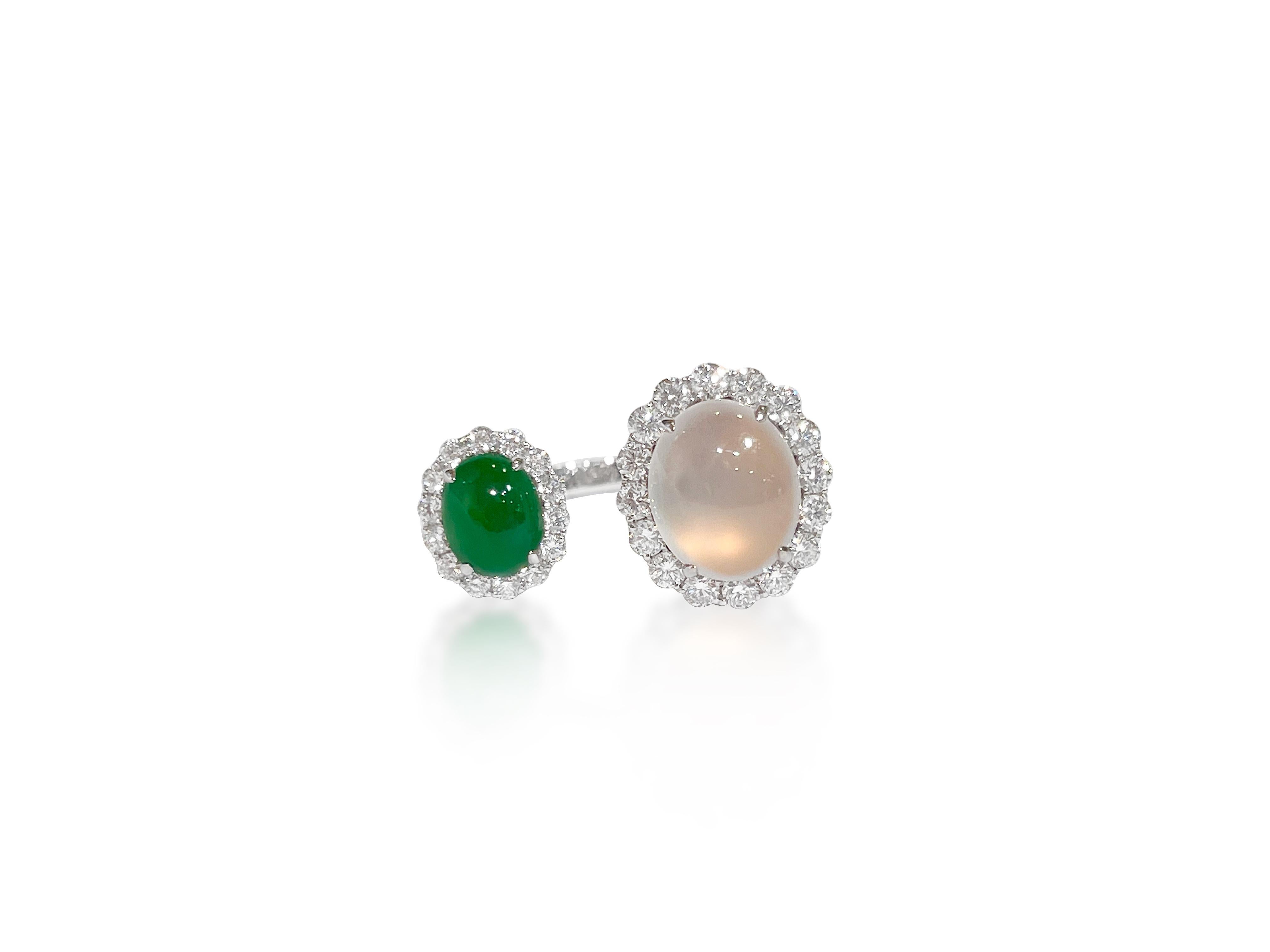 Anello in giadeite naturale e diamanti in oro bianco 18 carati In condizioni Nuovo in vendita a Macau, MO
