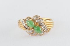 Natural Jadeite & Diamond Ring in 18K Yellow Gold