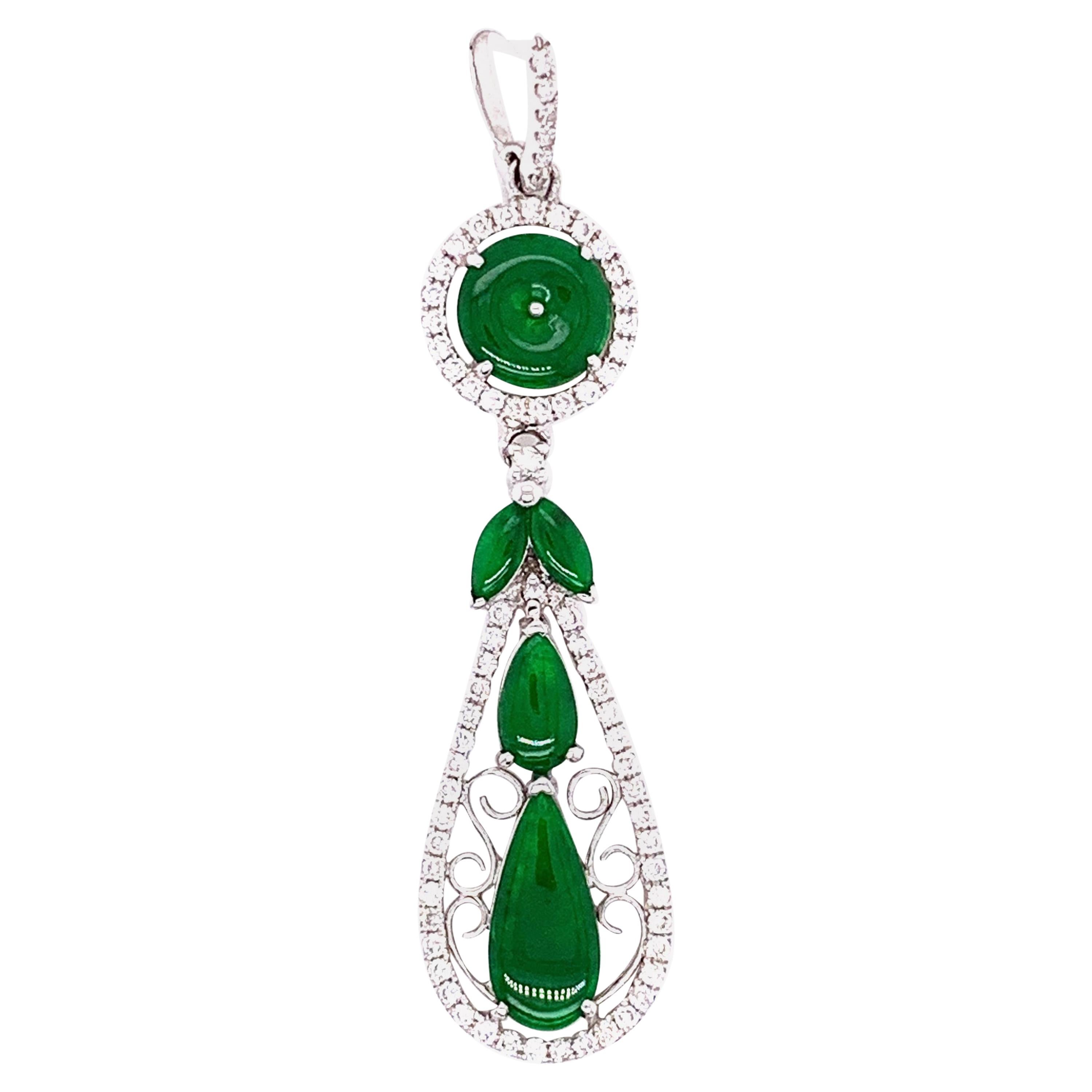 Natural Jadeite 'Fei Cui' and White Diamond Gold "Prosperity Fruit" Pendant