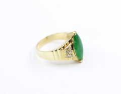 Natural Jadeite Jade and Diamond 14k Vintage Ring