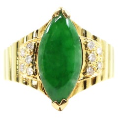 Natural Jadeite Jade and Diamond 14k Vintage Ring