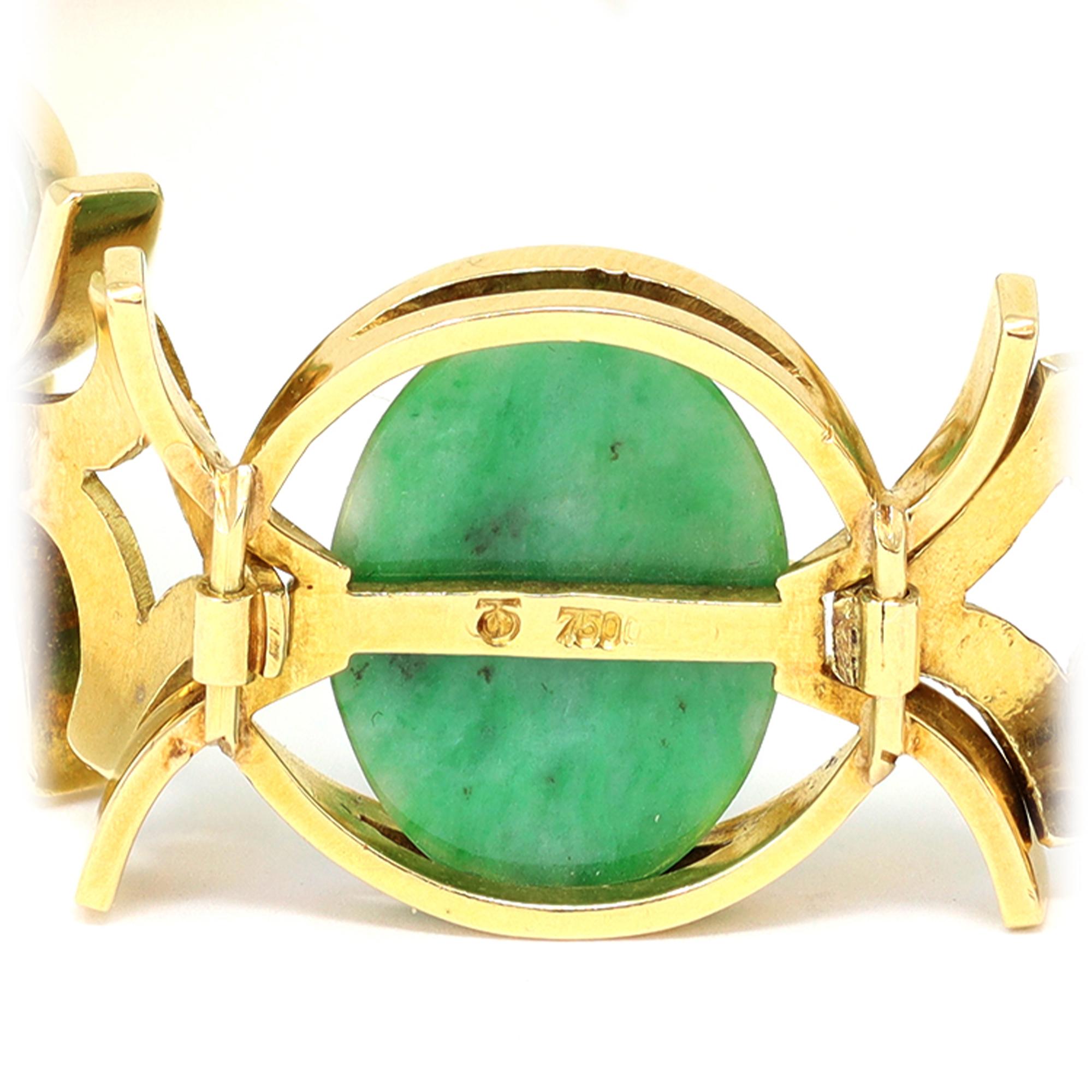Armband aus natürlichem Jadeit, Jade-Cabochon und 18k Gold für Damen oder Herren im Angebot