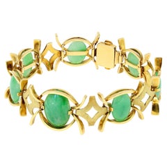 Vintage Natural Jadeite jade Cabochon and 18k Gold Bracelet