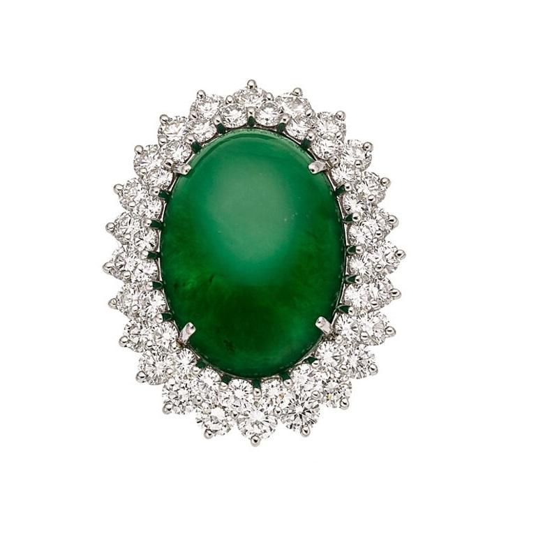 Natural Jadeite Jade, Diamond, and White Gold Ring Total Carat Weight: 19.85 ct For Sale 1