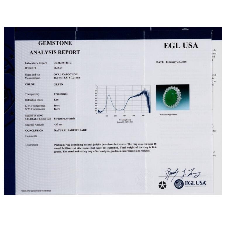 Natural Jadeite Jade, Diamond, and White Gold Ring Total Carat Weight: 19.85 ct For Sale 2