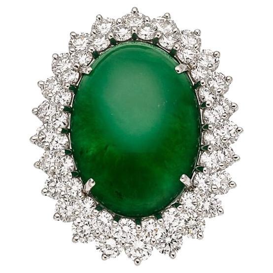 Natural Jadeite Jade, Diamond, and White Gold Ring Total Carat Weight: 19.85 ct