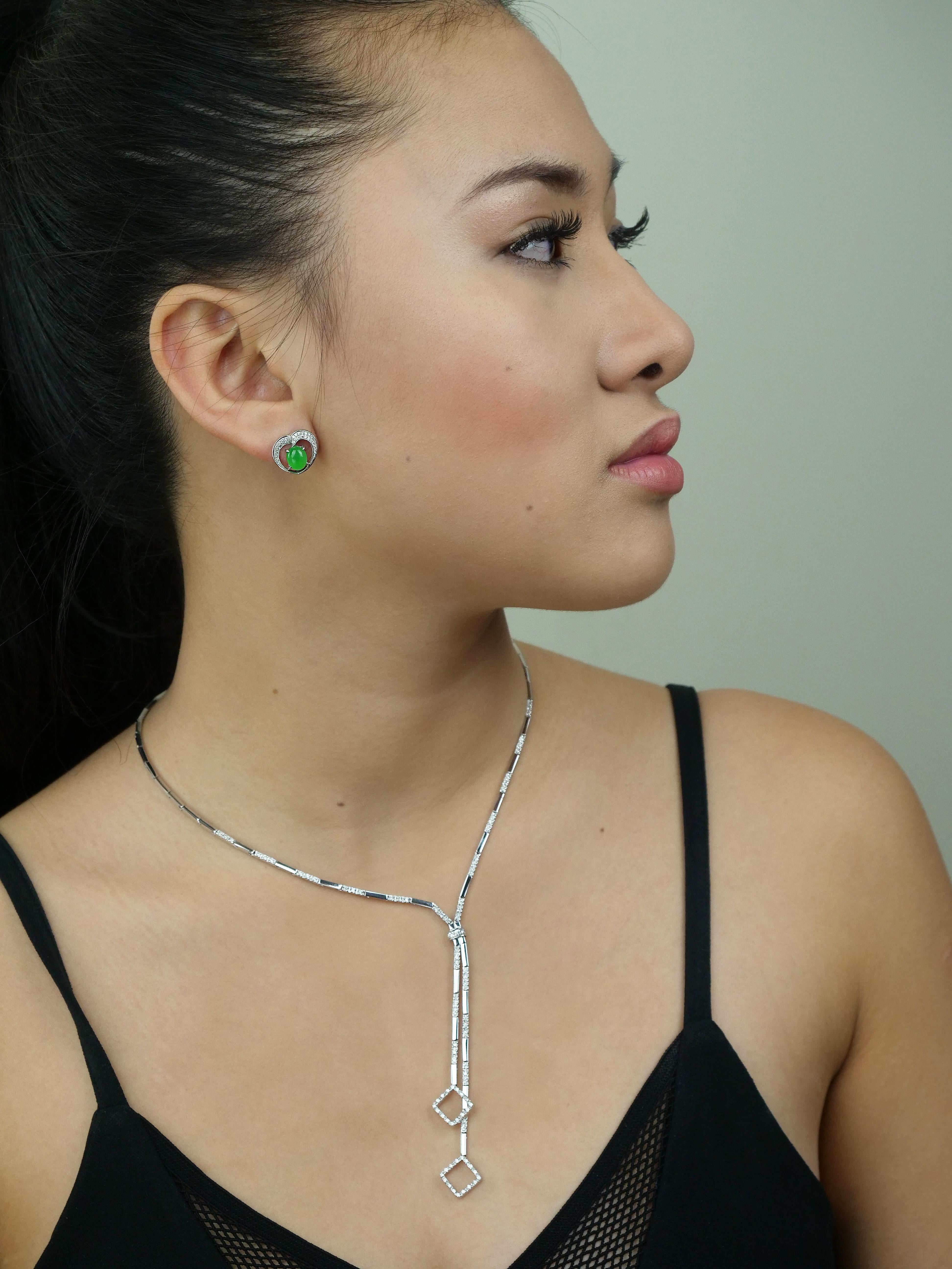 Natürliche Jadeit Jade & Diamant verkrustet Herz Rahmen Ohrringe in 18ct Weißgold Damen im Angebot