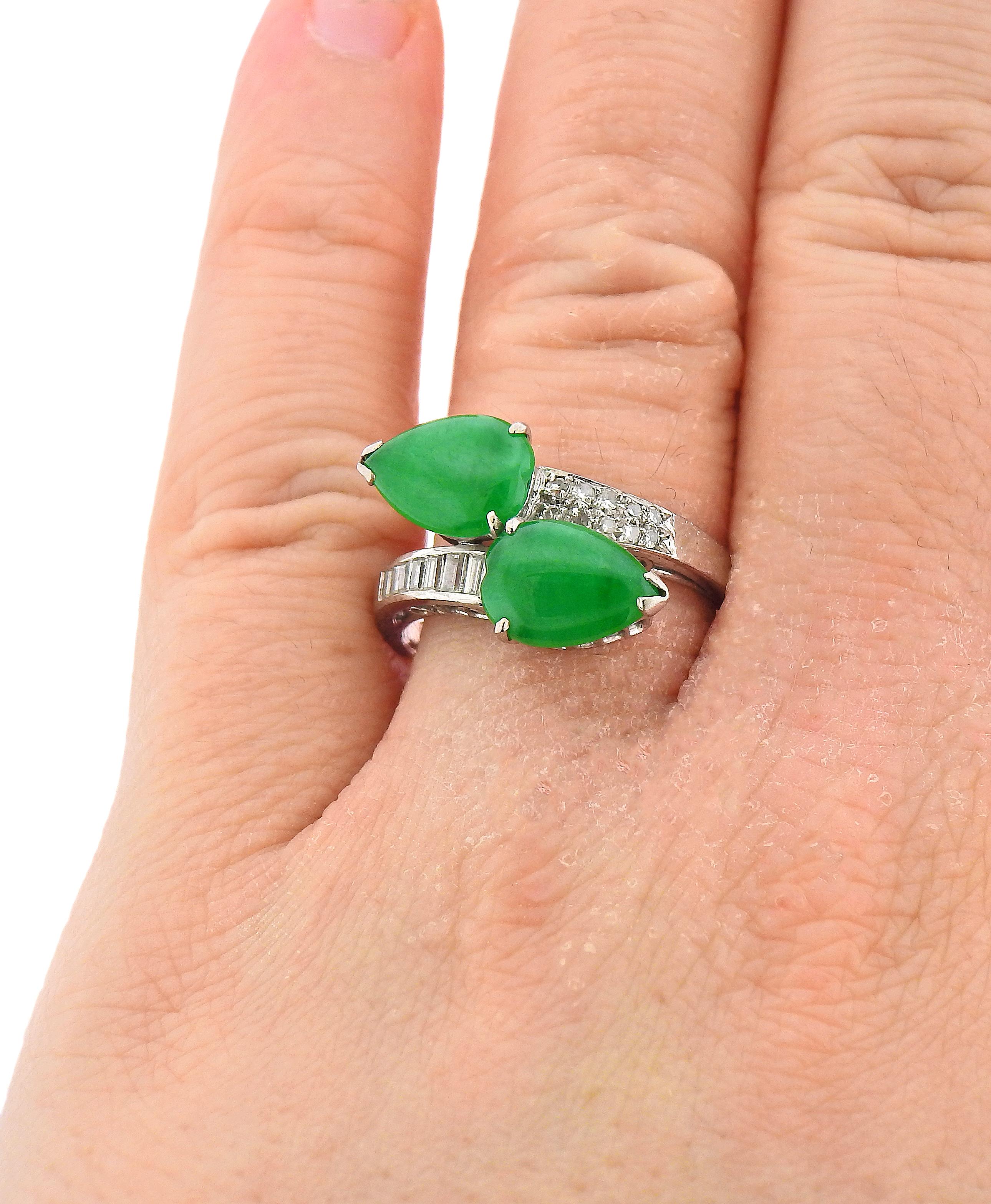 Natürlicher Jadeit Jade Diamant Gold Bypass-Ring Damen im Angebot