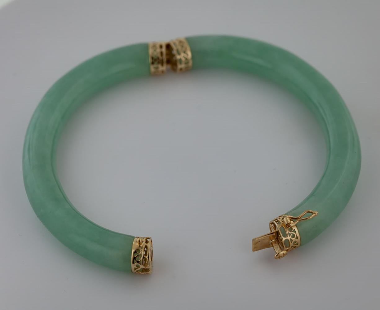 Artisan Natural Jadeite Jade “GIA Report Certified” Yellow Gold Bangle Bracelet