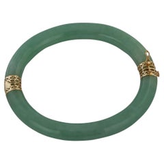 Natural Jadeite Jade “GIA Report Certified” Yellow Gold Bangle Bracelet