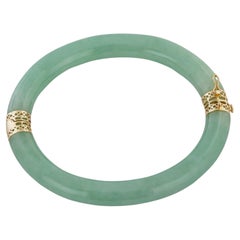 Natural Jadeite Jade “GIA Report Certified” Yellow Gold Bangle Bracelet