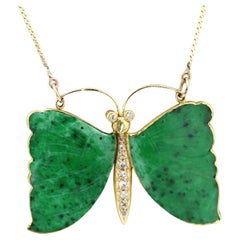 Natural Jadeite Jade Mason Kay Report Certified, Diamond, Yellow Gold Butterfly
