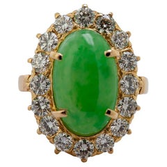 Natural Jadeite Jade “Mason Kay Report Certified”, Diamond, Yellow Gold Ring