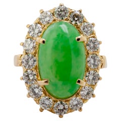 Vintage Natural Jadeite Jade “Mason Kay Report Certified”, Diamond, Yellow Gold Ring