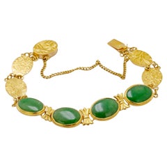 Natural Jadeite Jade “Mason Kay Report Certified” Yellow Gold Bracelet
