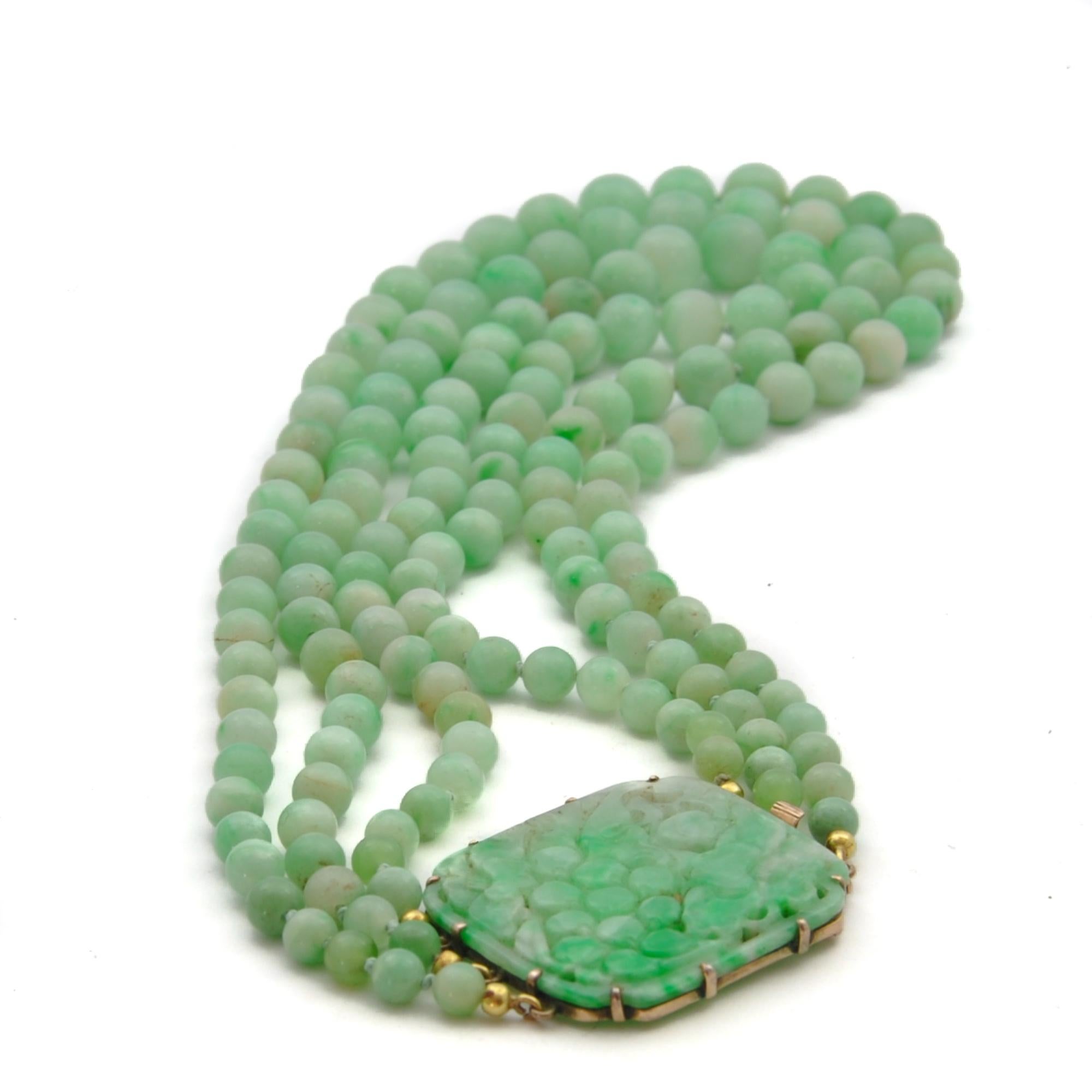 Round Cut Natural Jadeite Jade Multi-Strand Beaded Necklace, A-Jade Certified For Sale