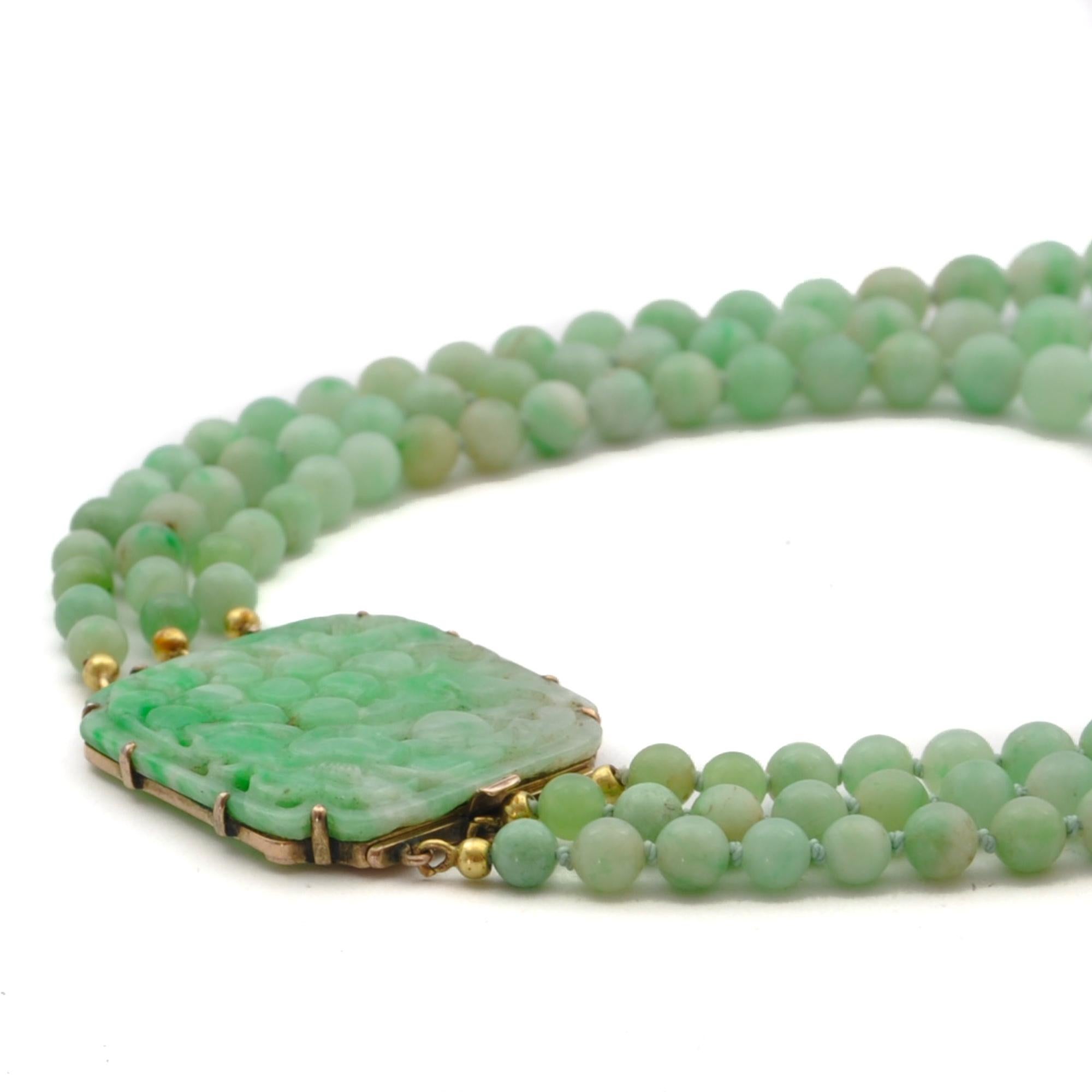 Natural Jadeite Jade Multi-Strand Beaded Necklace, A-Jade Certified In Good Condition For Sale In Rotterdam, NL