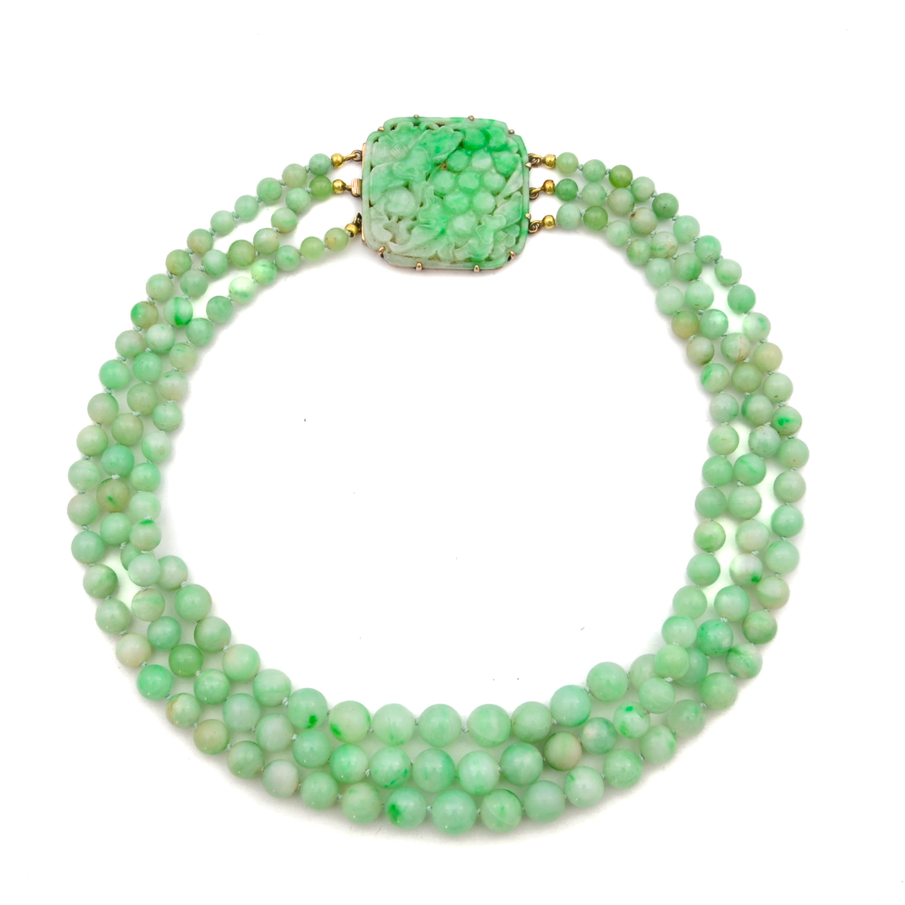 Collana di perline di giada naturale a più fili, certificata A-Jade