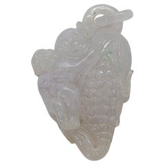 Natural Jadeite Jade Pendant – Hand-Carved Monkeys & Corn Symbol of Abundance