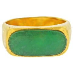 Vintage Natural Jadeite Jade Yellow Gold Ring