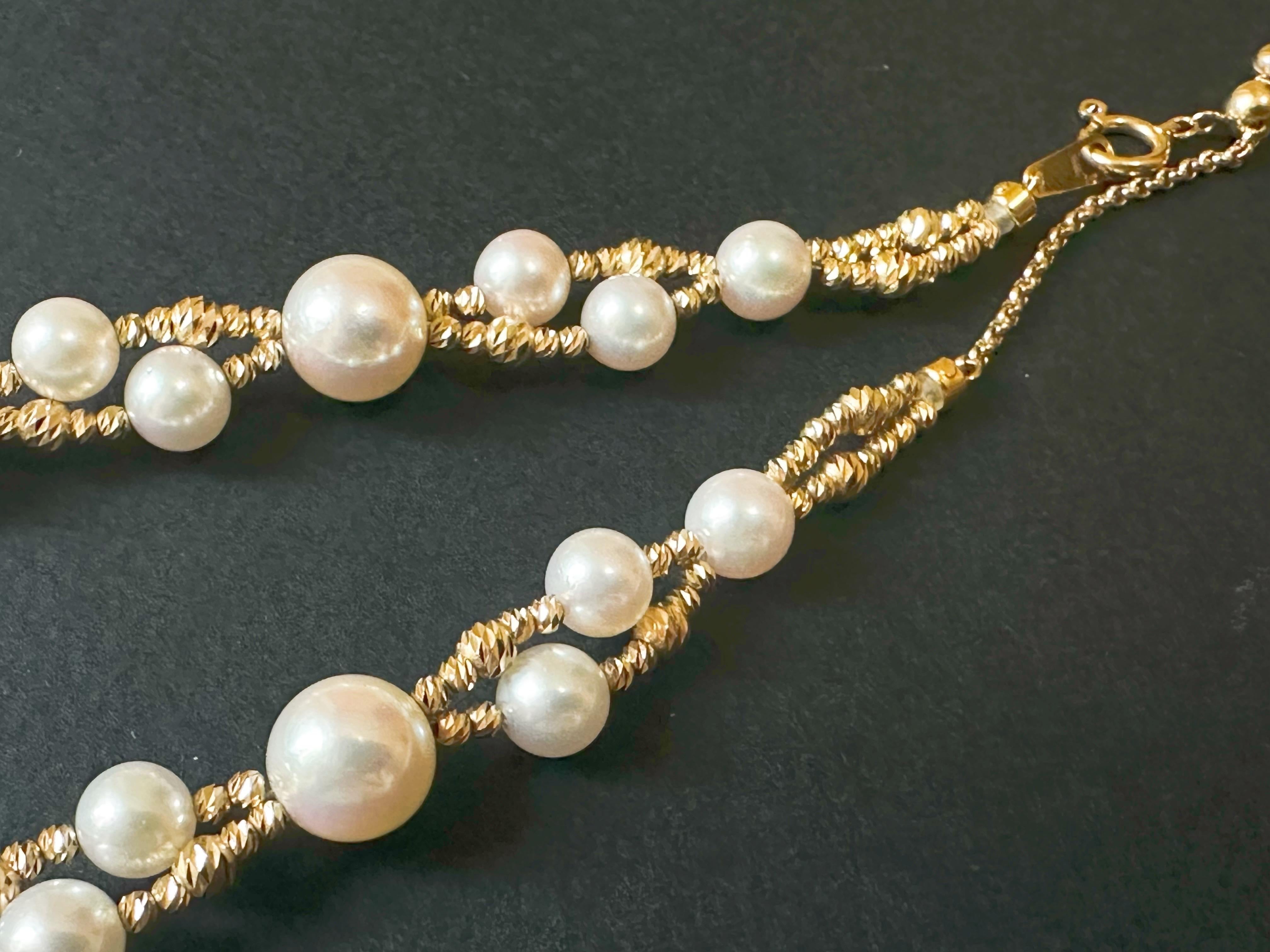 Certified Natural Japan Akoya Pearl Double Strand 18K Gold Necklace For Sale 5