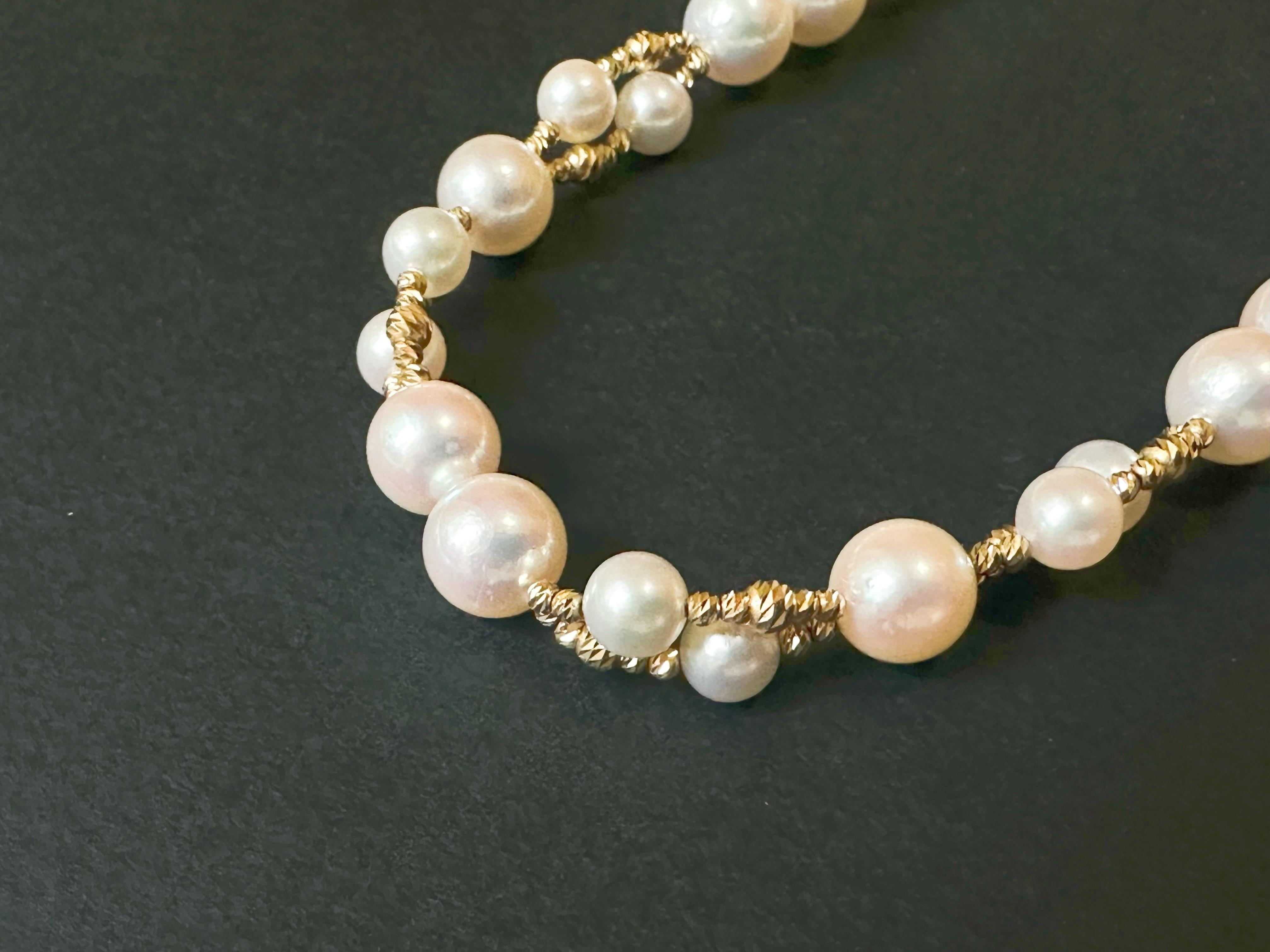 Certified Natural Japan Akoya Pearl Double Strand 18K Gold Necklace For Sale 7