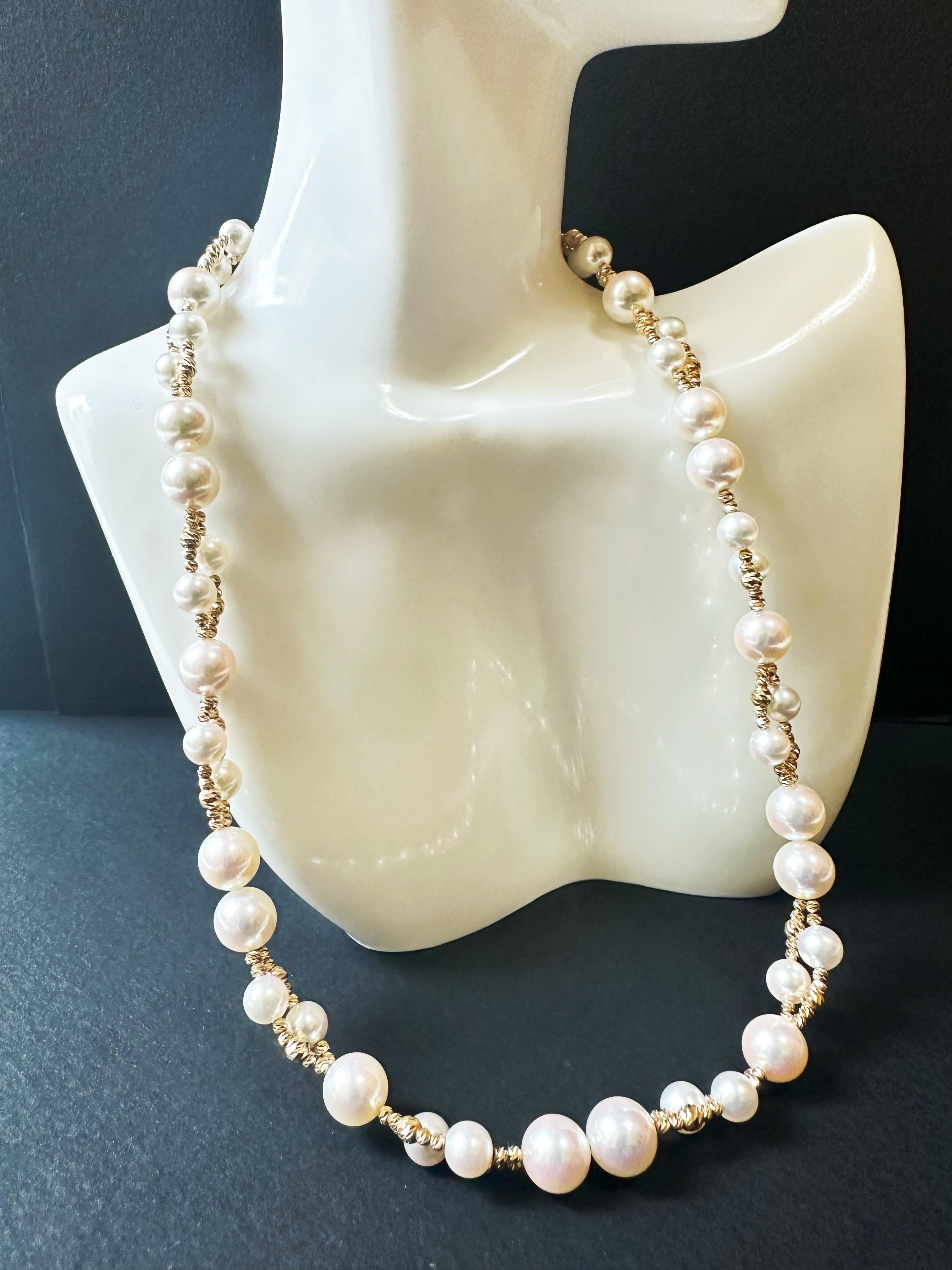 Bead Certified Natural Japan Akoya Pearl Double Strand 18K Gold Necklace For Sale
