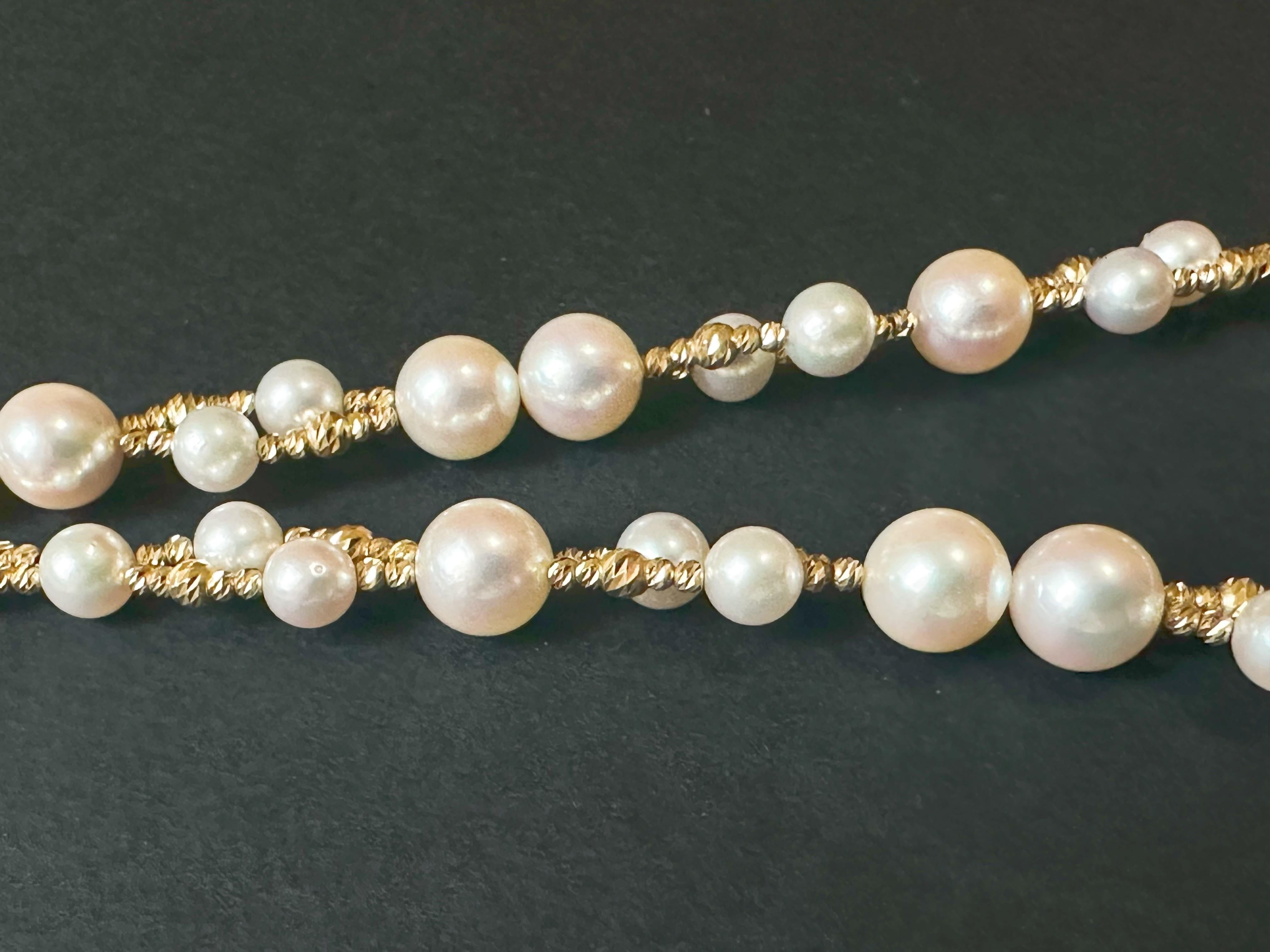 Certified Natural Japan Akoya Pearl Double Strand 18K Gold Necklace For Sale 1