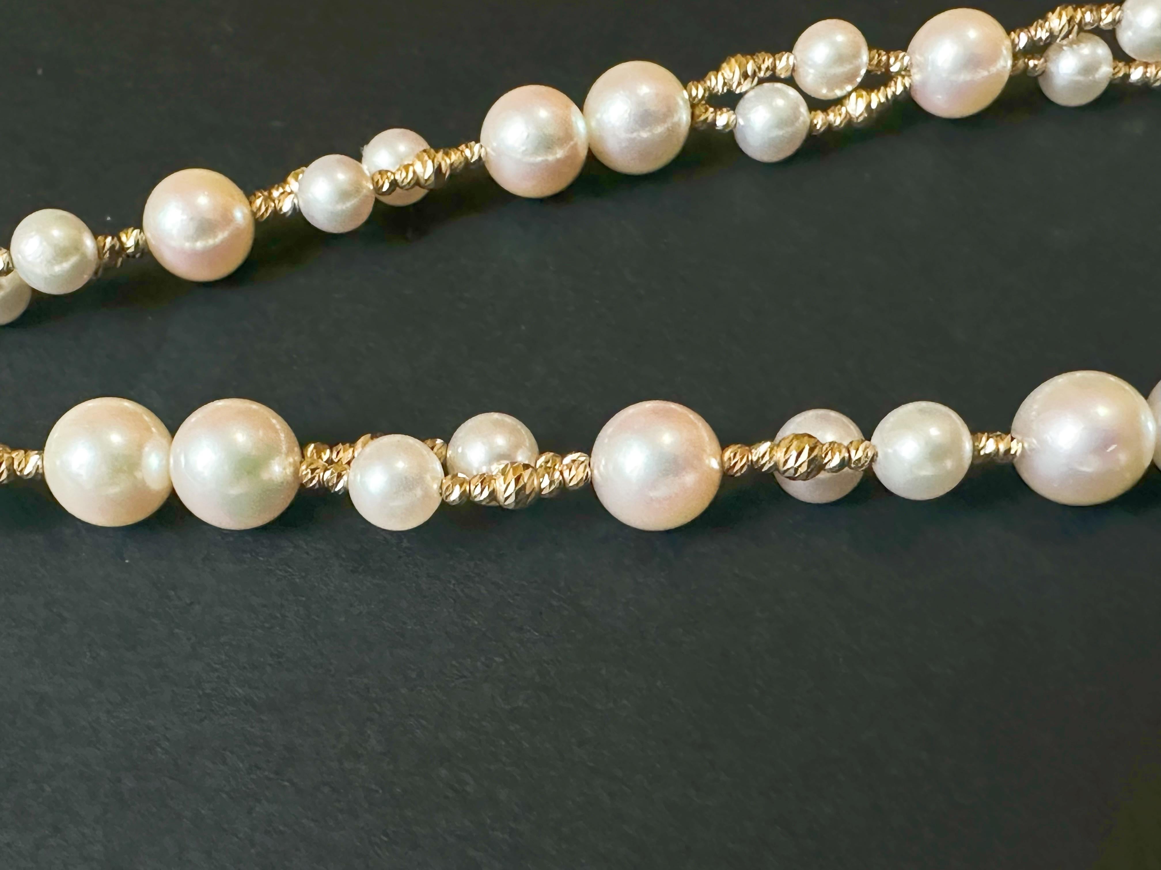 Certified Natural Japan Akoya Pearl Double Strand 18K Gold Necklace For Sale 2