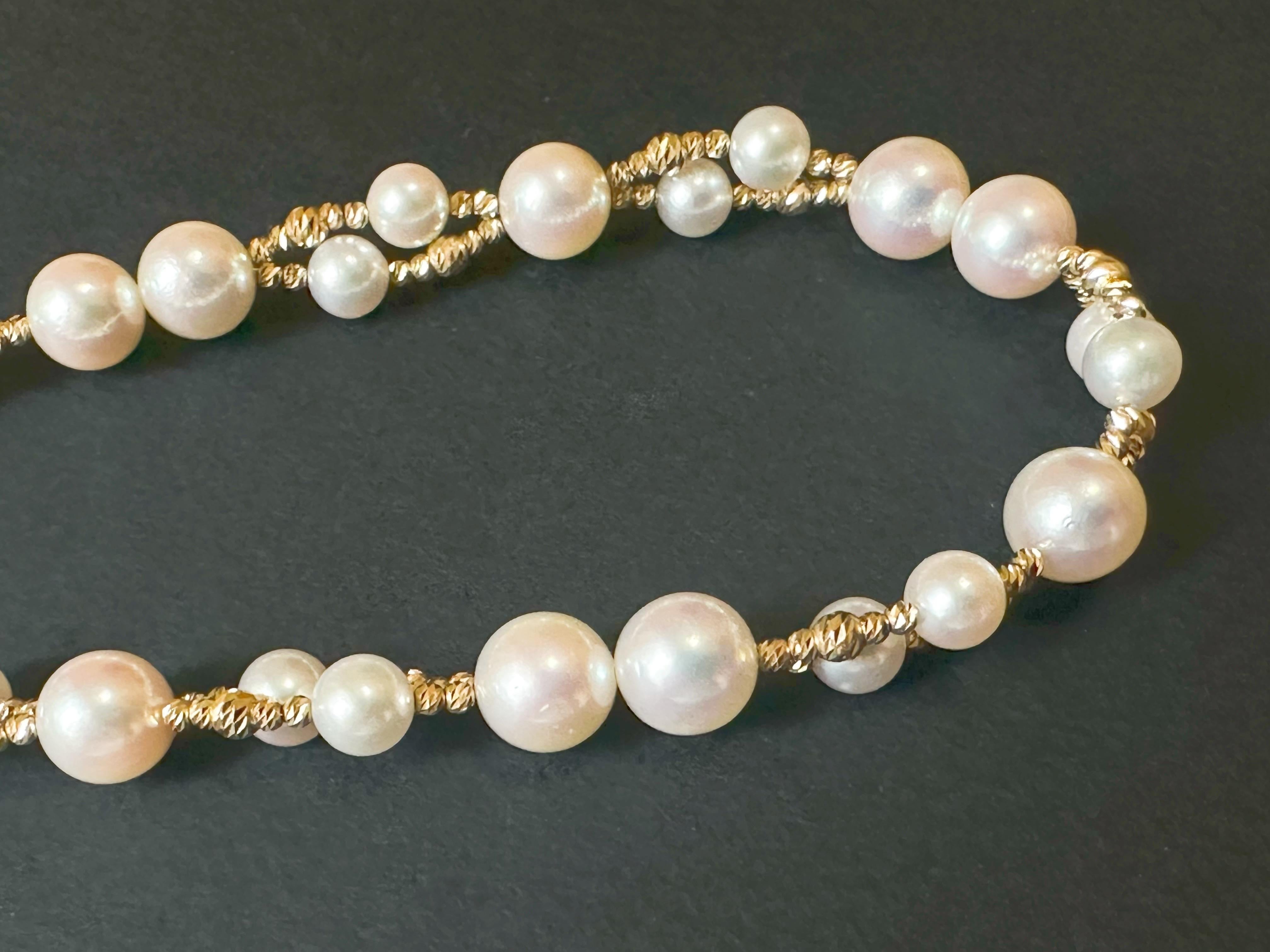 Certified Natural Japan Akoya Pearl Double Strand 18K Gold Necklace For Sale 3
