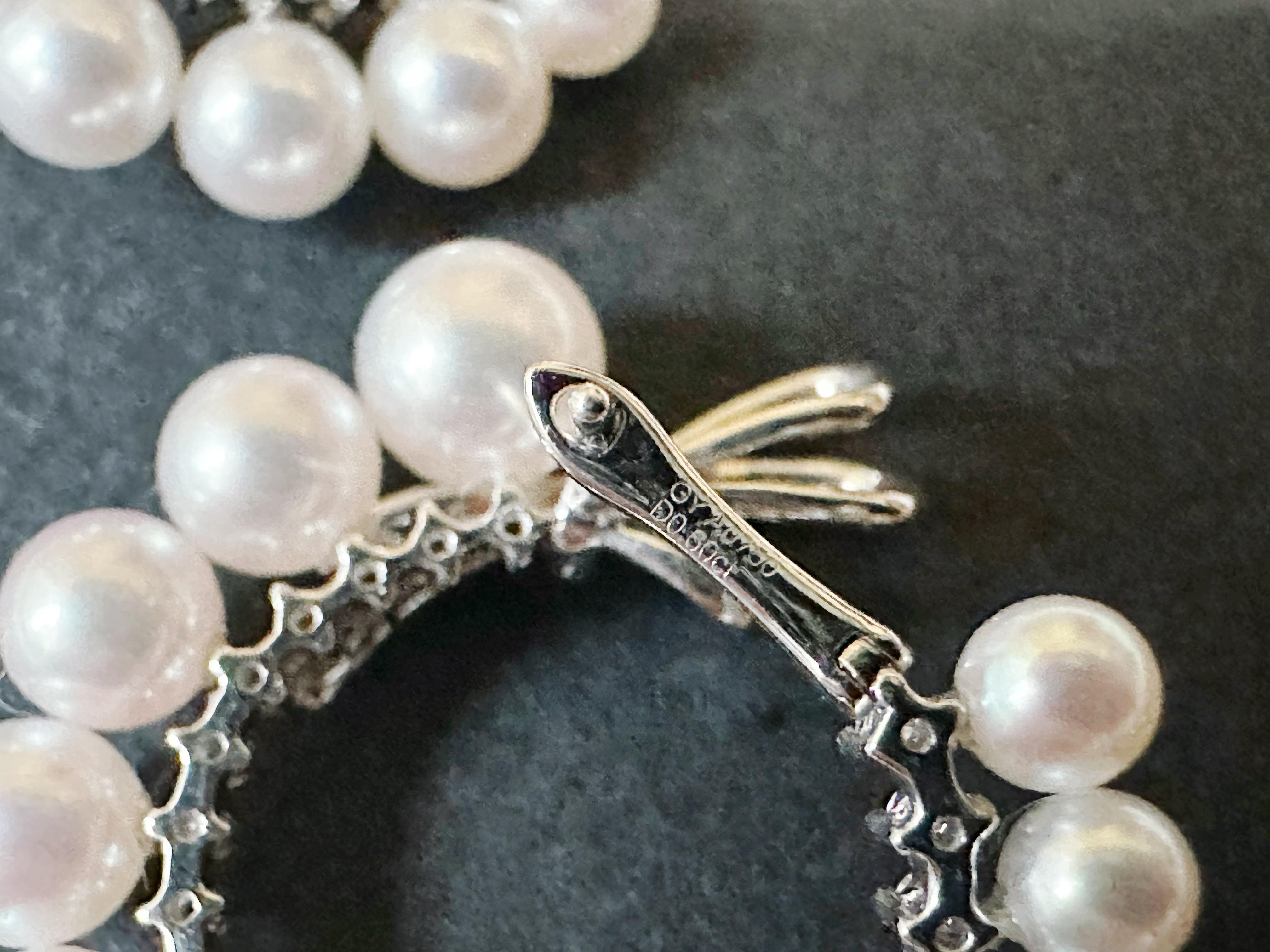 Natural Japan Akoya Pearl Hoop Earrings in 18K White Gold and Diamond For Sale 5