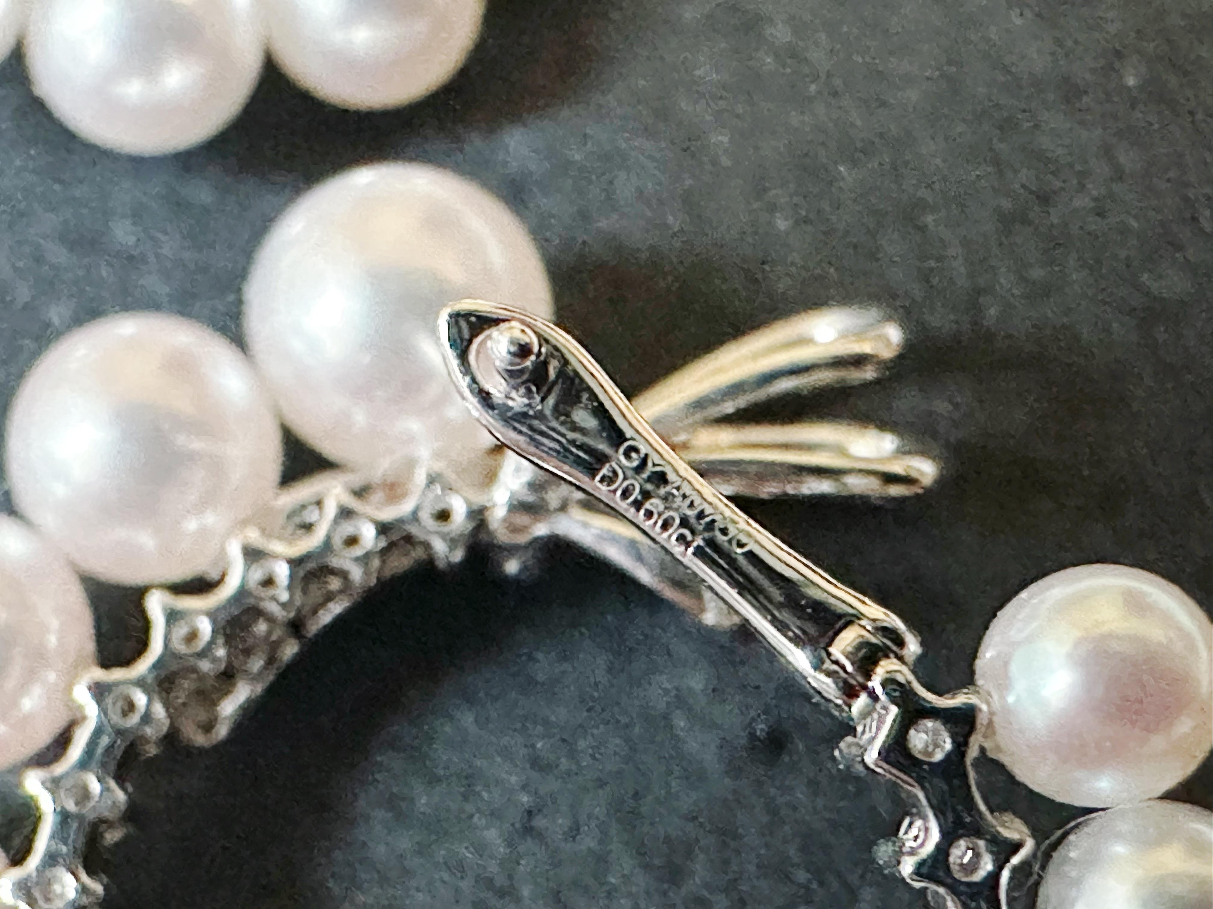 Natural Japan Akoya Pearl Hoop Earrings in 18K White Gold and Diamond For Sale 7