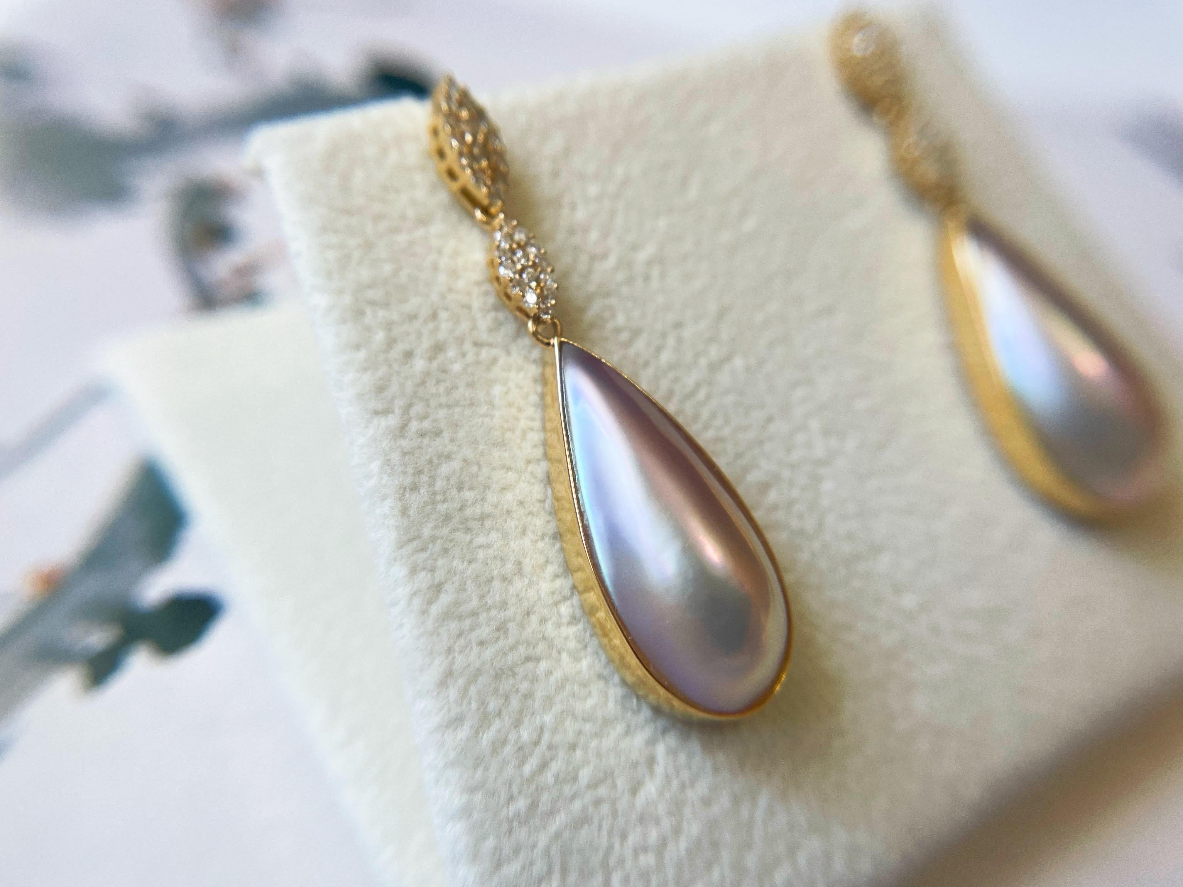 Zertifizierte natürliche Japan Amami Mabe Perlen-Tropfen-Ohrringe aus 18 Karat Gold und Diamanten im Angebot 7