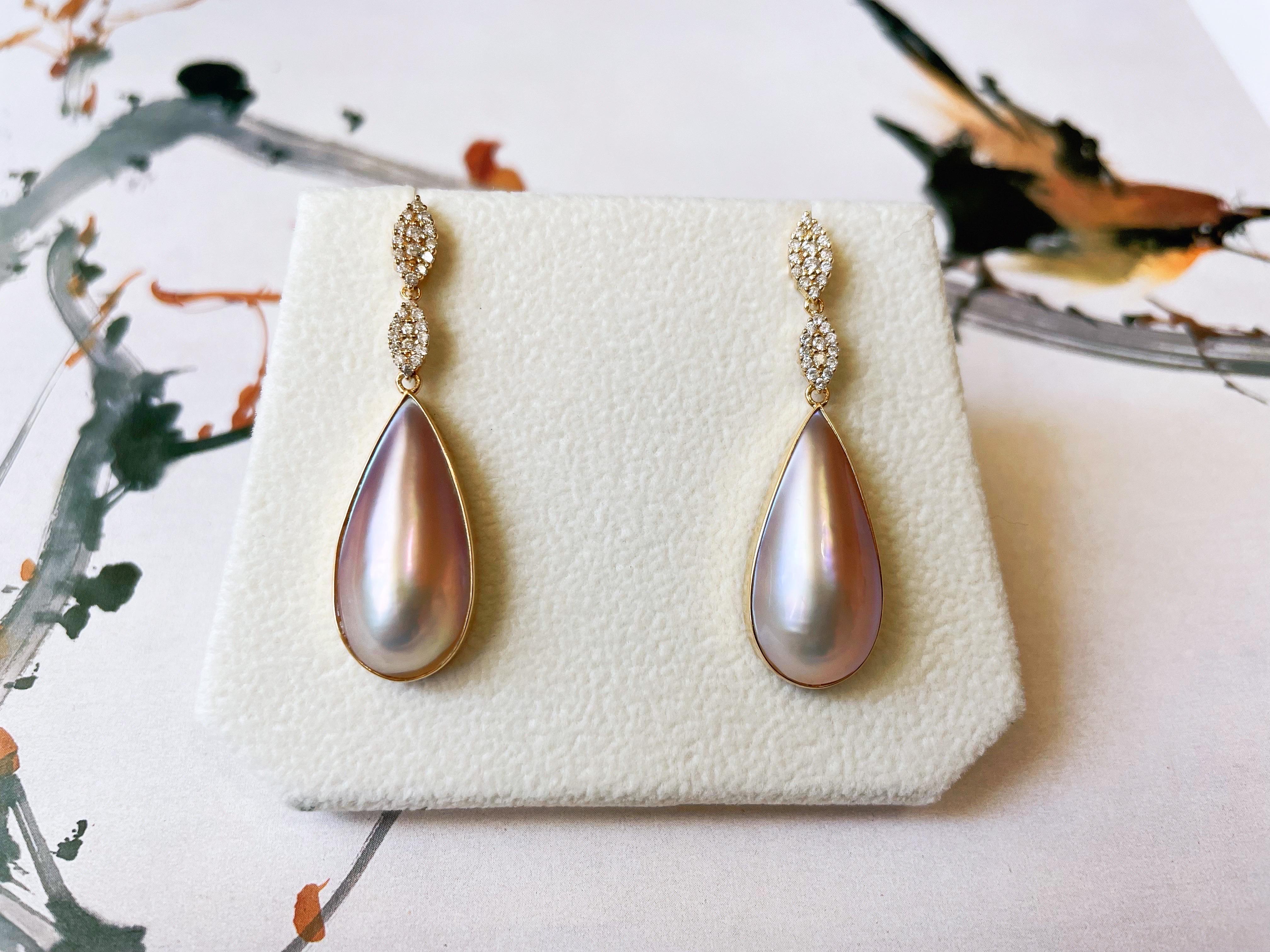 Zertifizierte natürliche Japan Amami Mabe Perlen-Tropfen-Ohrringe aus 18 Karat Gold und Diamanten im Angebot 10