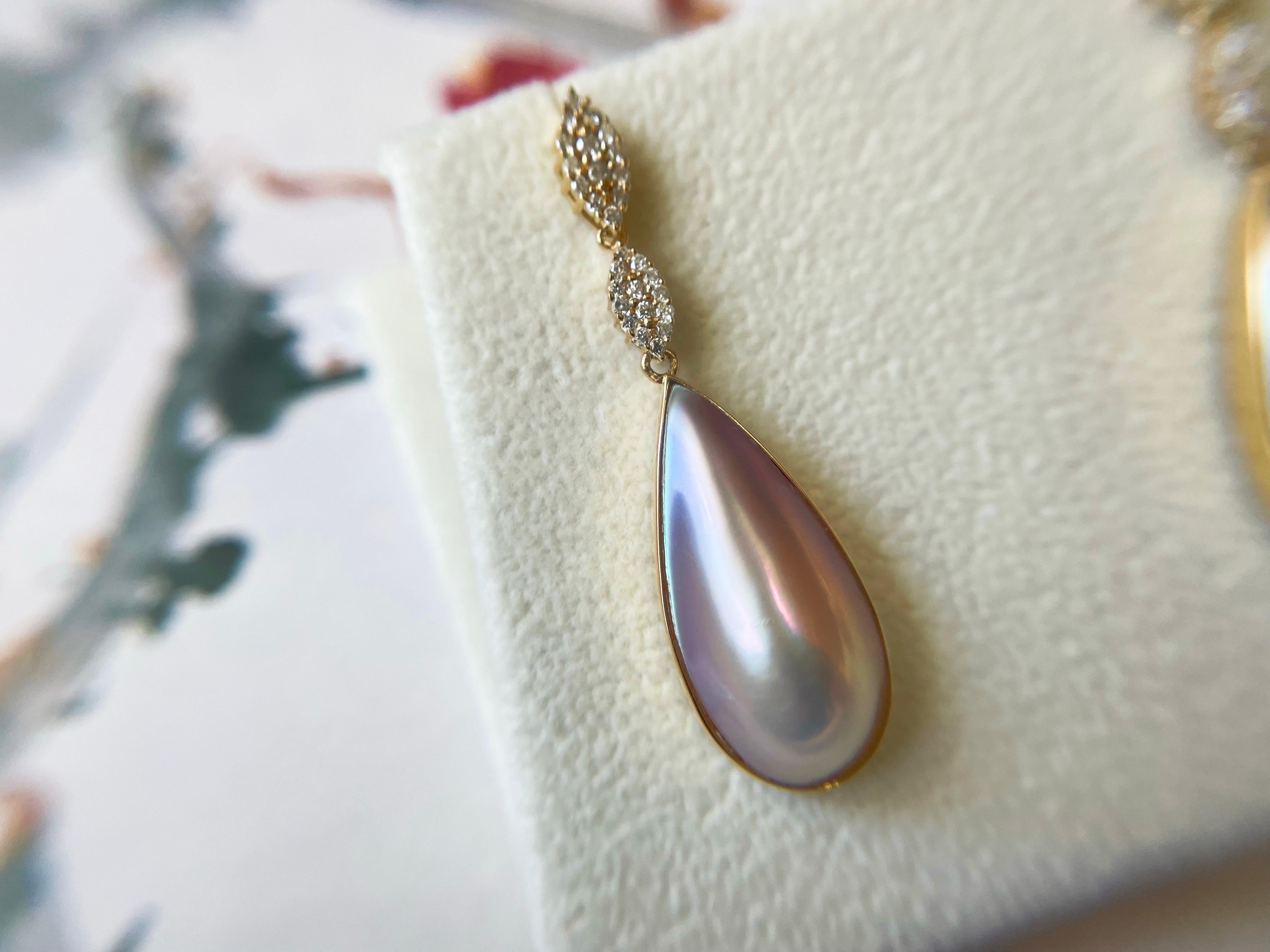 Zertifizierte natürliche Japan Amami Mabe Perlen-Tropfen-Ohrringe aus 18 Karat Gold und Diamanten im Angebot 13