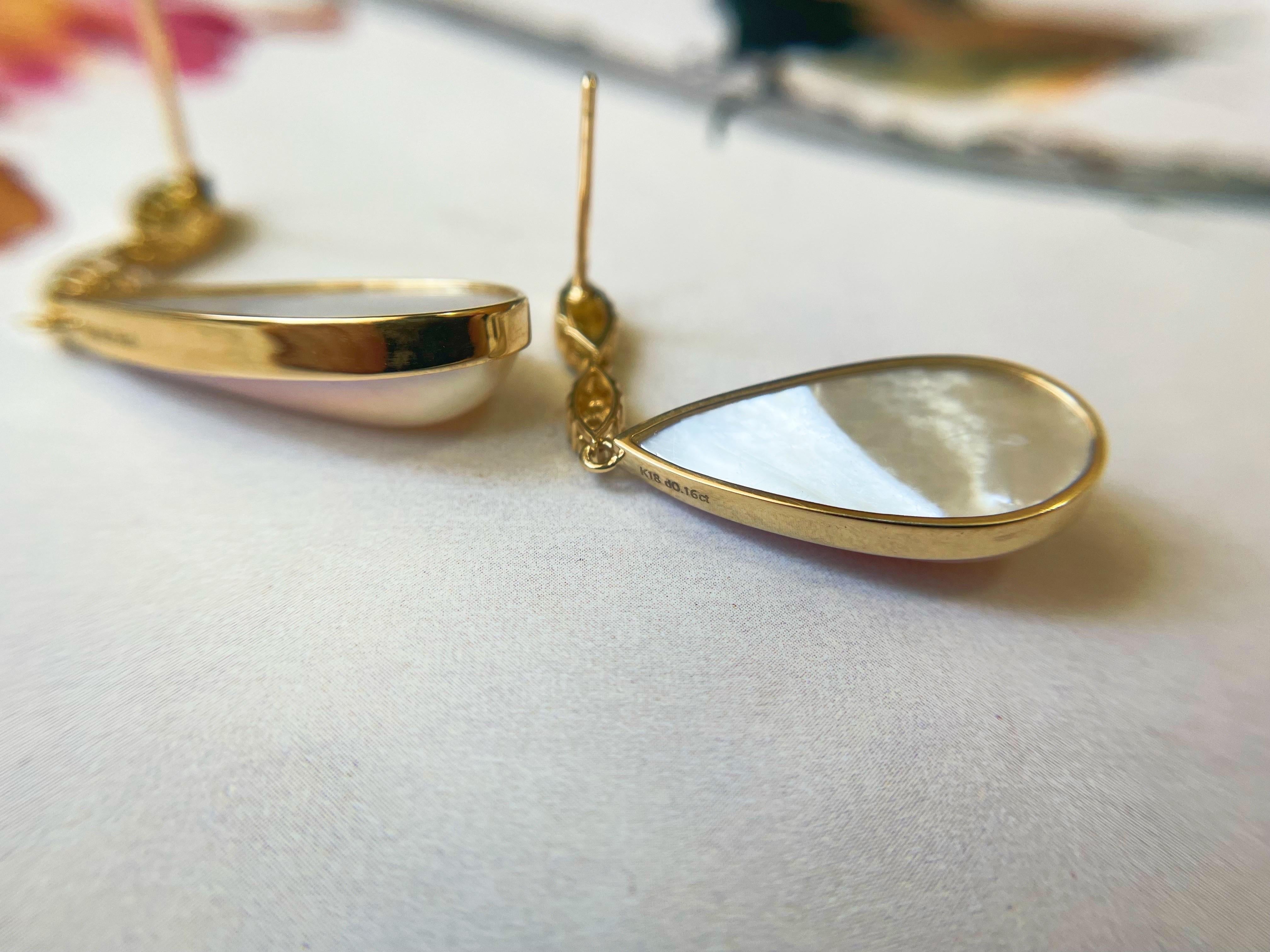 Zertifizierte natürliche Japan Amami Mabe Perlen-Tropfen-Ohrringe aus 18 Karat Gold und Diamanten für Damen oder Herren im Angebot