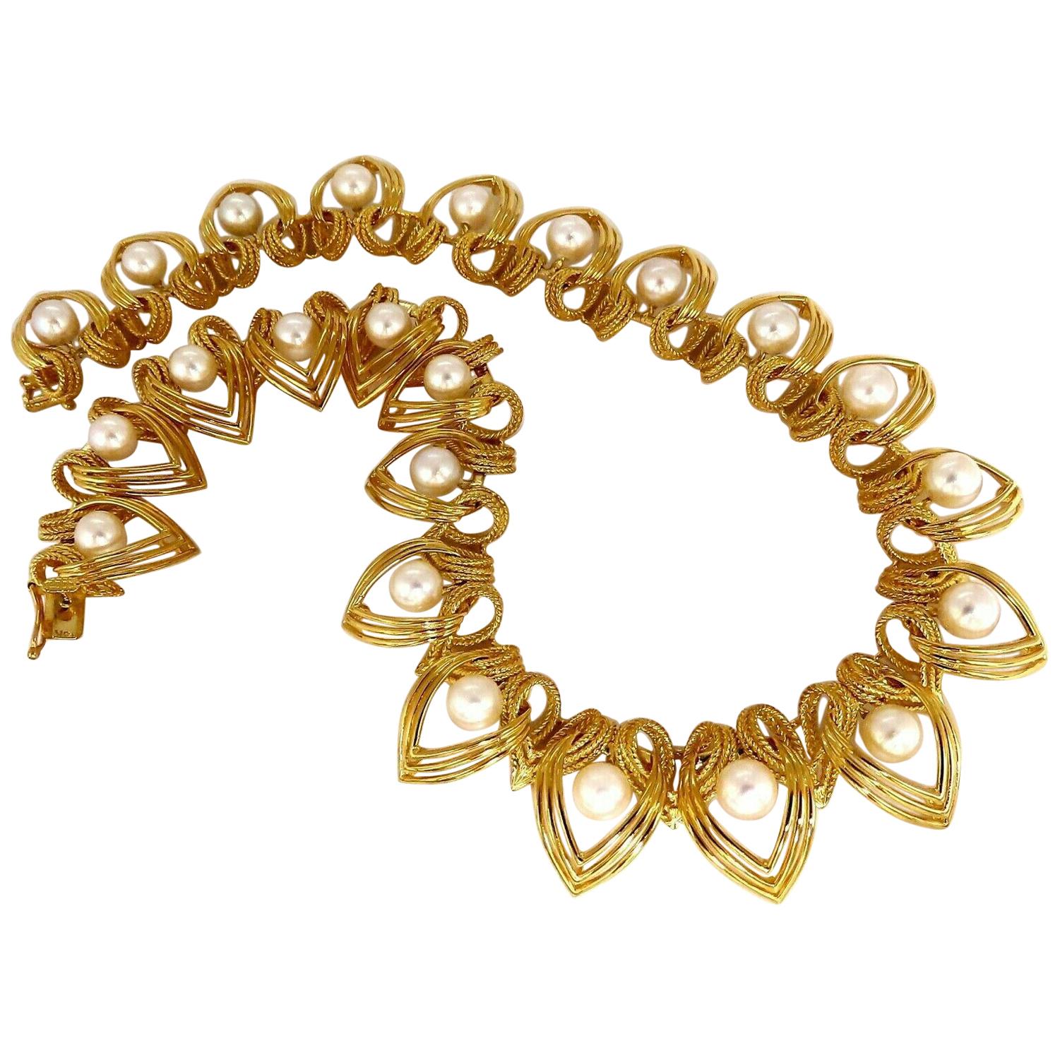 Collar de perlas Akoya japonesas naturales de 18 quilates de dos vueltas entrelazadas en venta