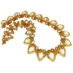 Natural Japanese Akoya Pearls Necklace 18 Karat Two-Tier Intertwined Twist*