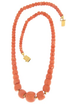 Natural Japanese Coral 18 Karat Yellow Gold Rope Necklace