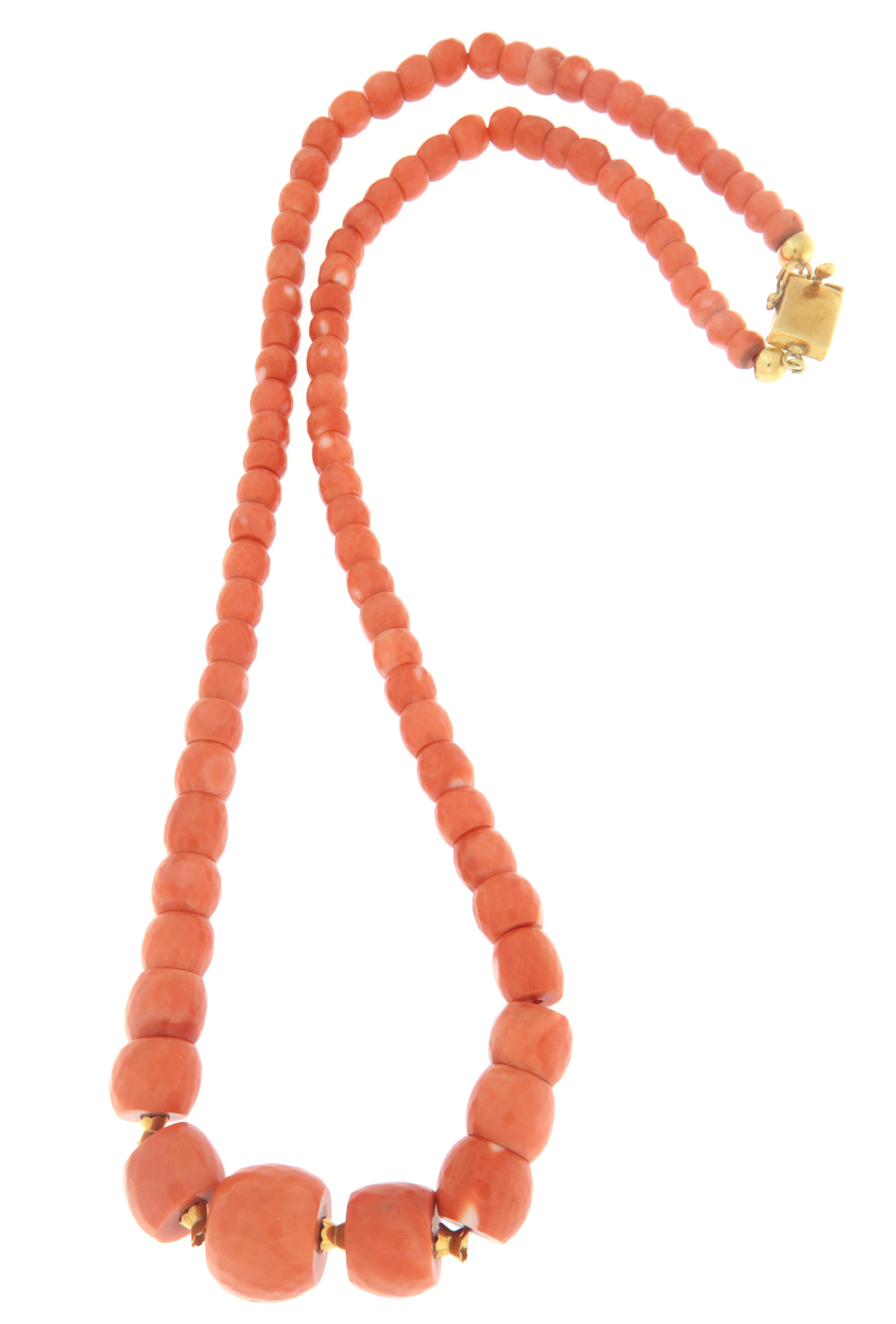 Women's or Men's Natural Japanese Coral 18 Karat Yellow Gold Rope Necklace For Sale