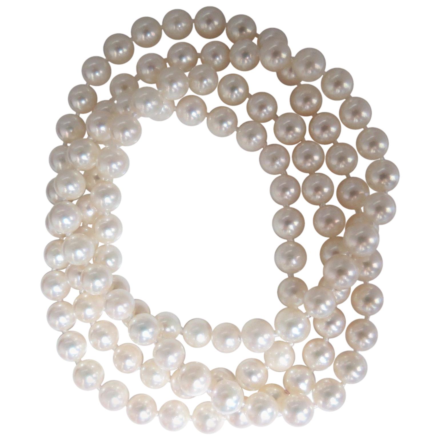 Natural Japanese Pearls Endless Necklace / Double Wrap For Sale