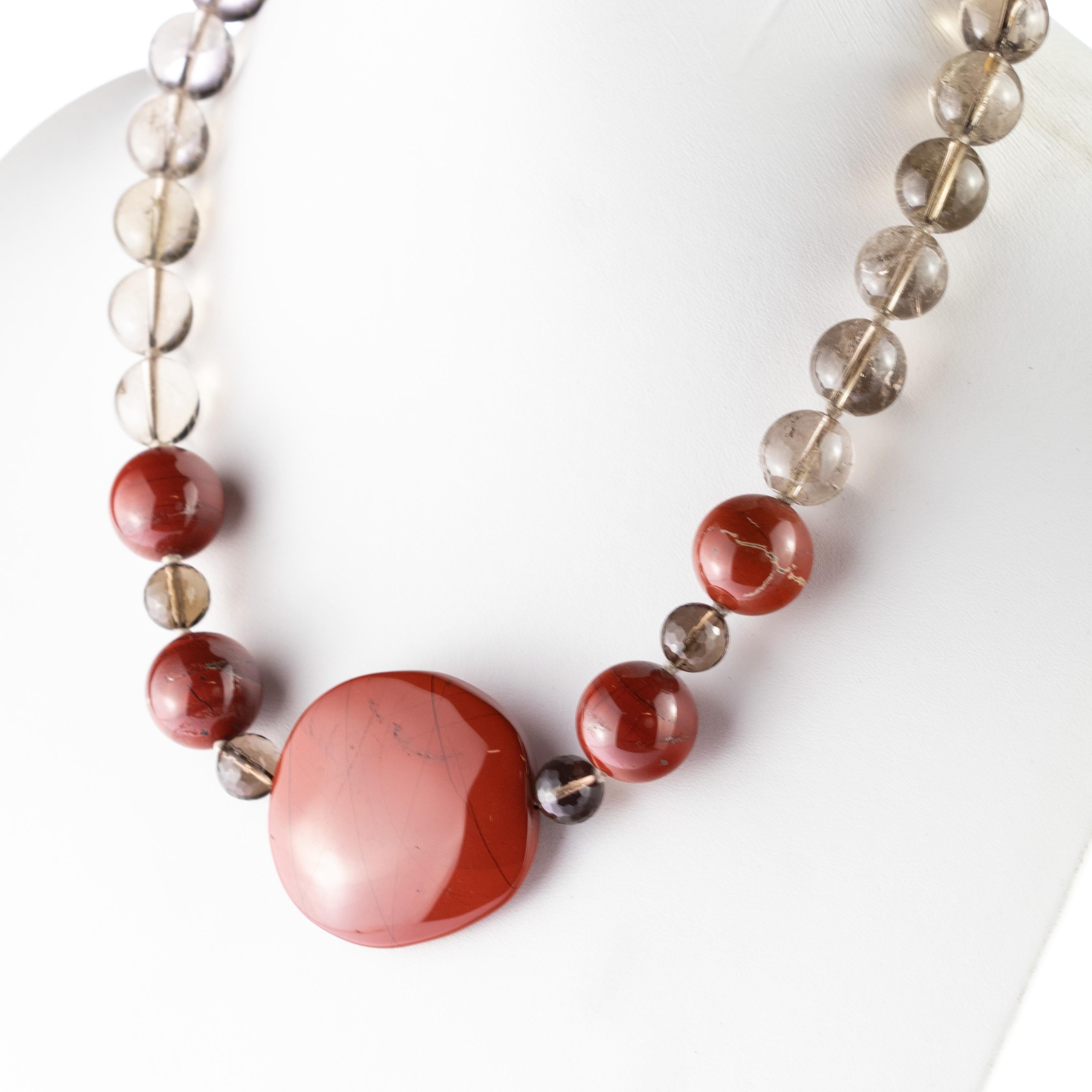 Donna Collana di perline in quarzo diaspro 925 in argento sterling, stile Art Déco in vendita