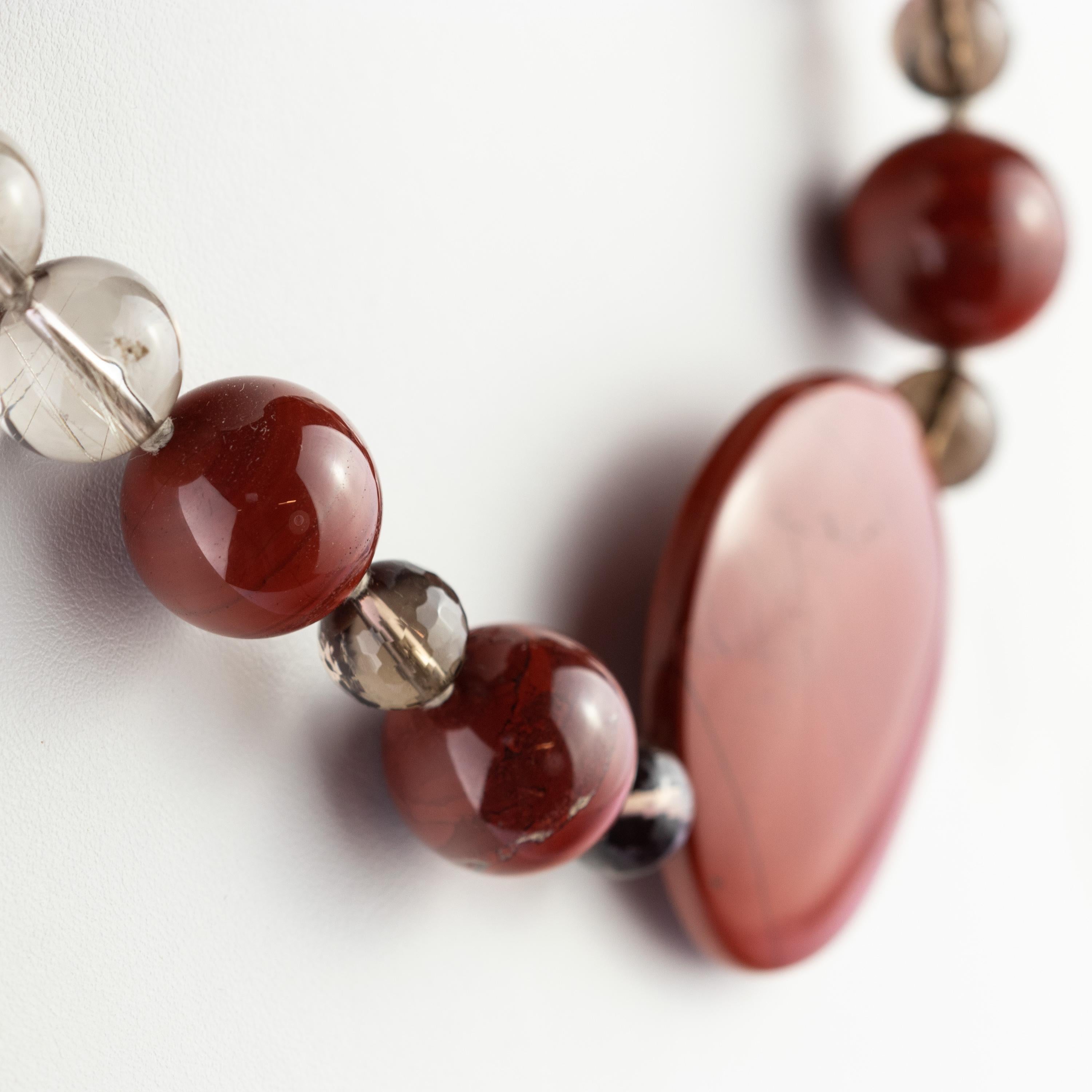 Collana di perline in quarzo diaspro 925 in argento sterling, stile Art Déco in vendita 2