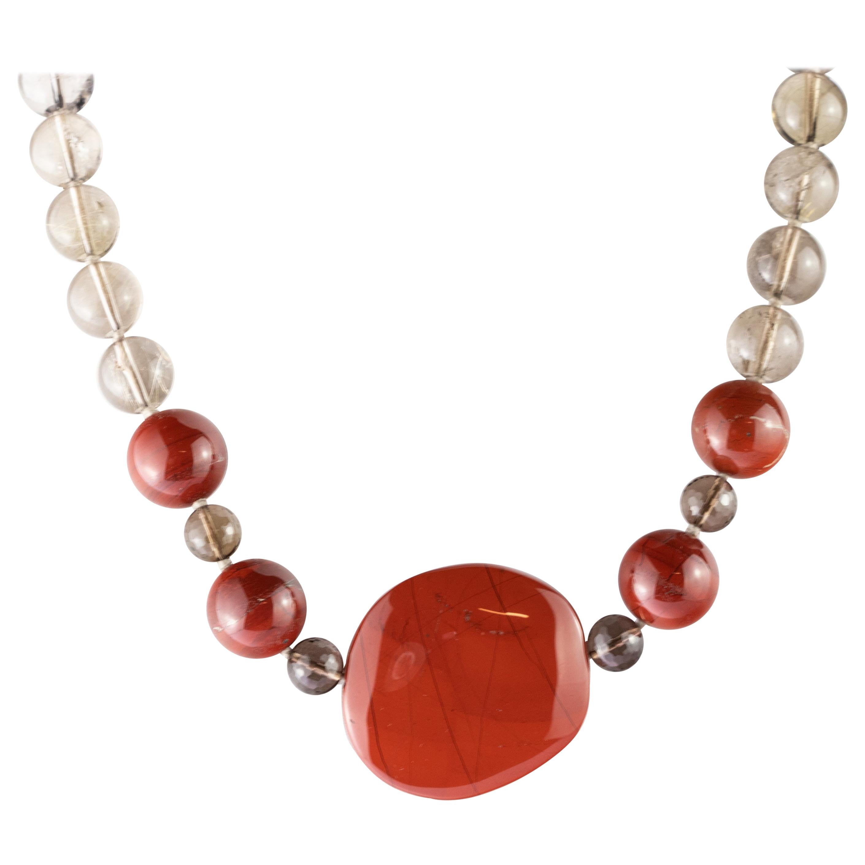 Collana di perline in quarzo diaspro 925 in argento sterling, stile Art Déco