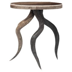 Natural Kudu Horn Table with Wildebeest Hide Top